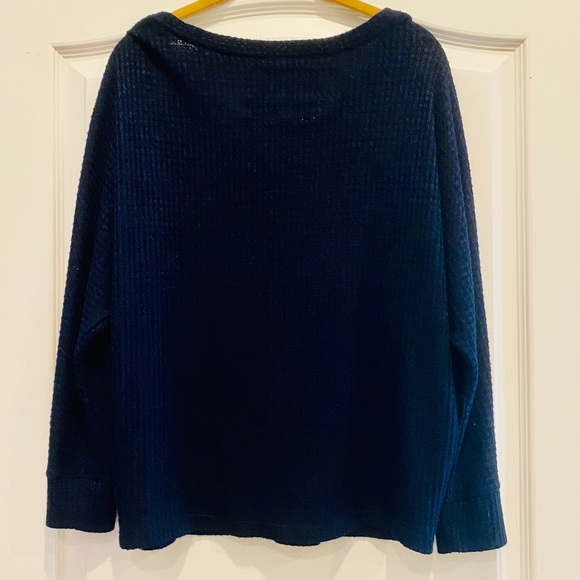 Anthropologie Blue Waffle Knit V Long Sleeve Neck Top Medium - Picture 6 of 10